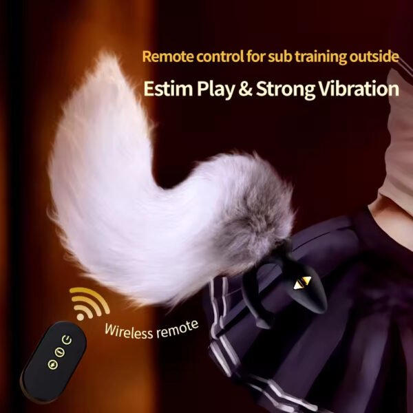 Sevanda Cosplay Anal Plug Women's Electric Shock Sex Toy with Long Fox Tail Metal & Silicone Material